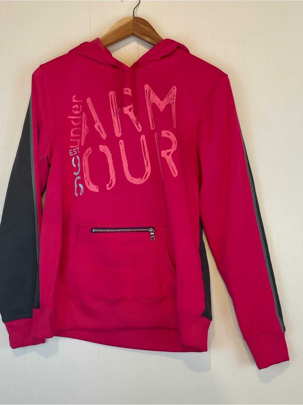Under Armour Hot Pink and grey Hooded Pullover Sweatshirt
